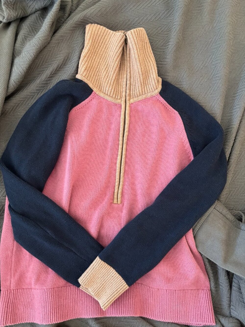 Boden Lucy Half Zip Sweater (Pink Heather, Navy) Size S - Picture 5 of 8